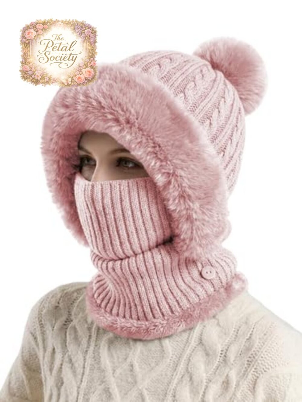 3-in-1 Knit Beanie Scarf Mask Set Winter Warm Fleece Lined Hat